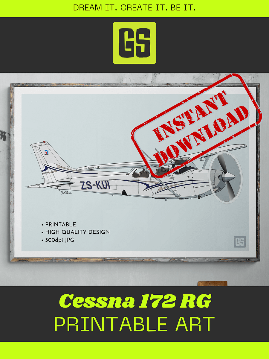 Cessna 172 RG Printable Aviation Wall Art Landscape Blue Background Fill with White Background product image (4)