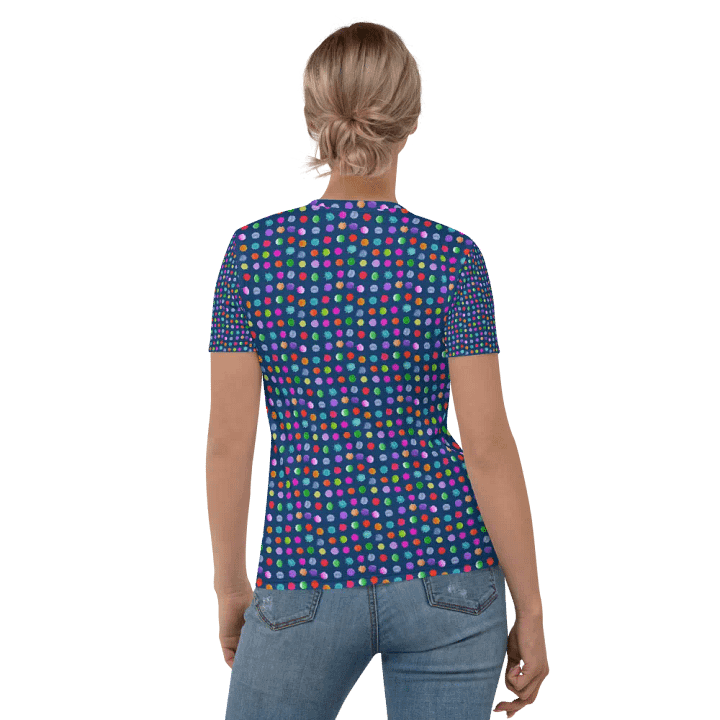 Ladies all over print t shirt navy with watercolor dots design. Ideal or casual as well as evening wear. product image (1)