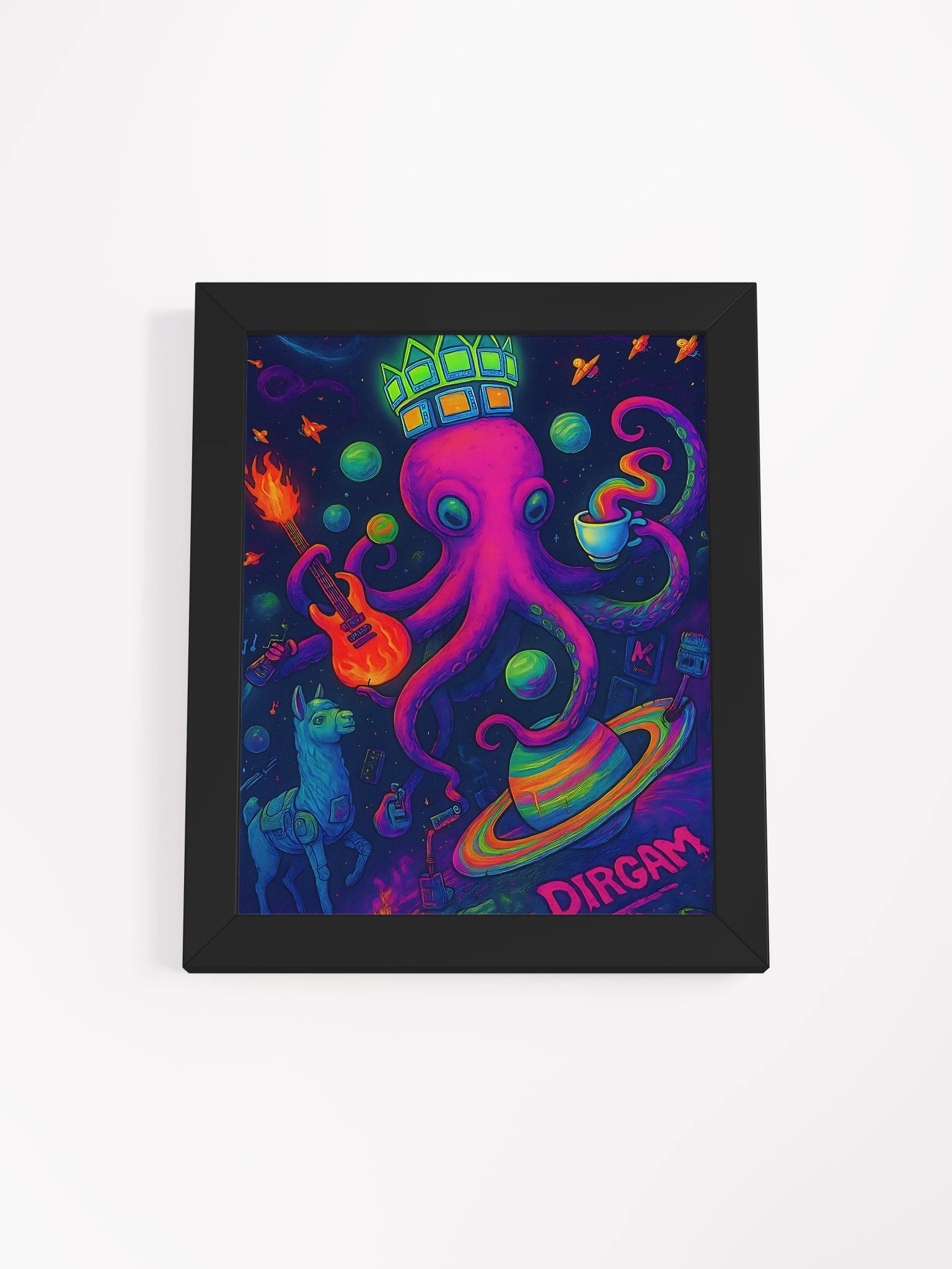 Cosmic Chaos Octopus – Neon Psychedelic Space Art Print product image (1)