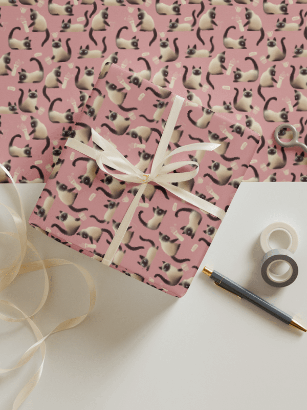Bad Siamese Cats Knocking Stuff Over Wrapping Paper in Pink, 3 Pack product image (1)