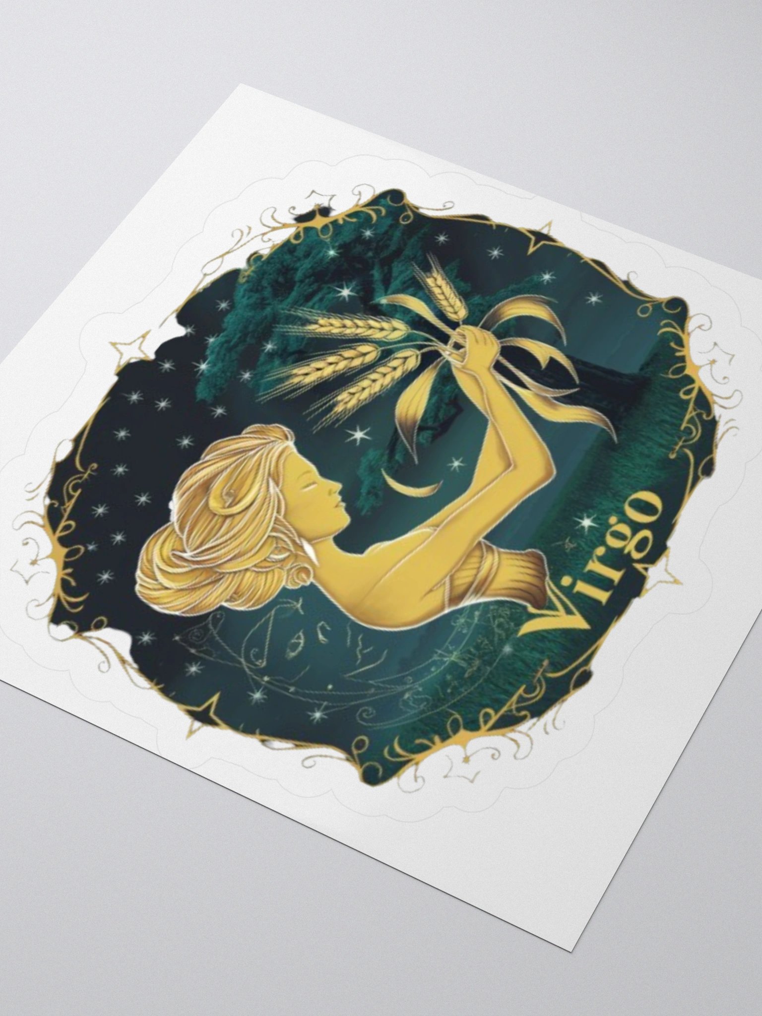 Virgo Zodiac Sticker - Maiden with Wheat & Floral - Durable Vinyl product image (8)