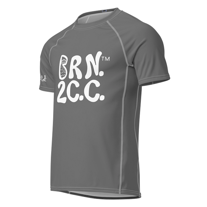 BRN.2C.C.™/BOURNE to Cape Cod™ | Men’s Performance Rash Guard | Recycled UPF 50+ Surf Shirt | White Logos on Grey product image (1)