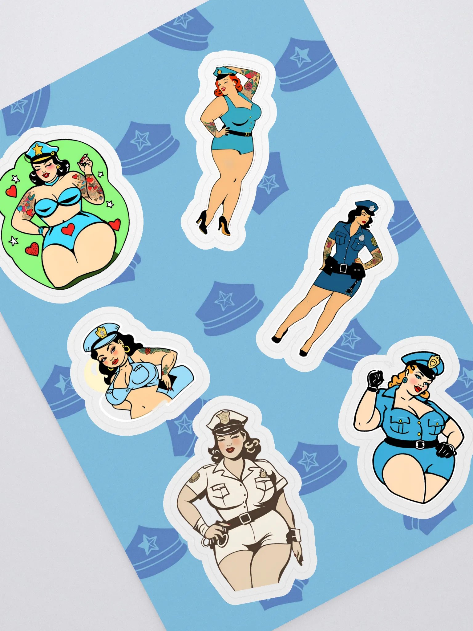 Retro Police Pin-Up Sticker Sheet product image (1)