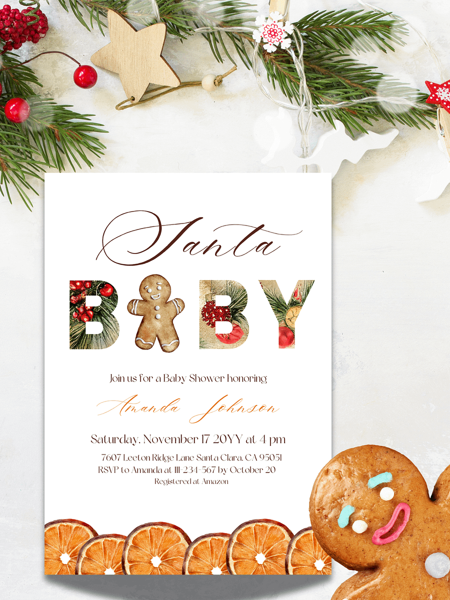 Santa Baby Shower Invitation for Christmas Themed Party, Digital Download Winter Gender Neutral Invite Canva Template product image (1)