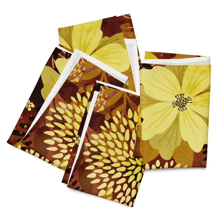 Watercolor Florals Yellow Brown Cloth Napkins 4pcs product image (3)