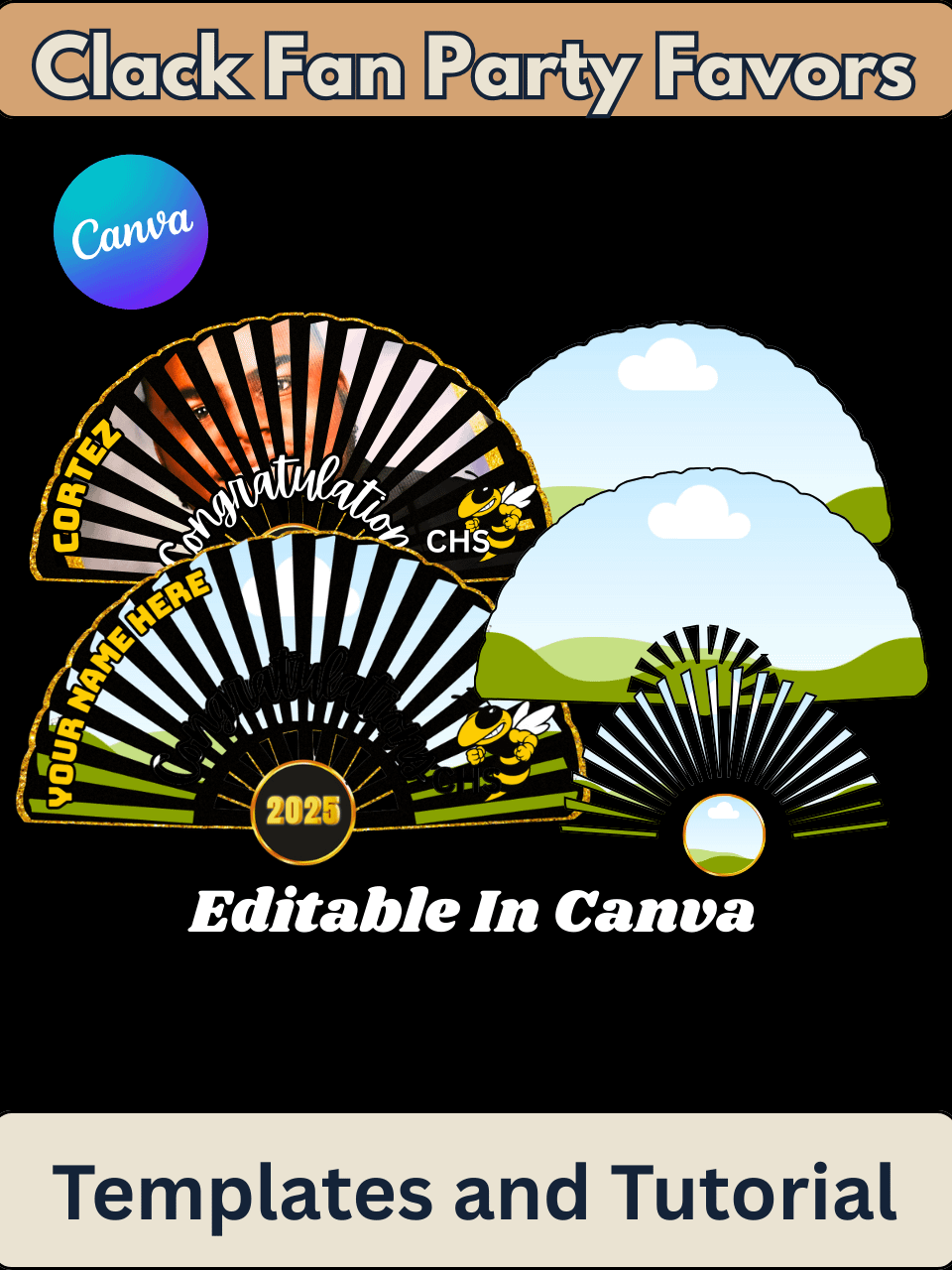 Clack Fan Party Favor - Templates and Tutorial - Editable in Canva product image (1)