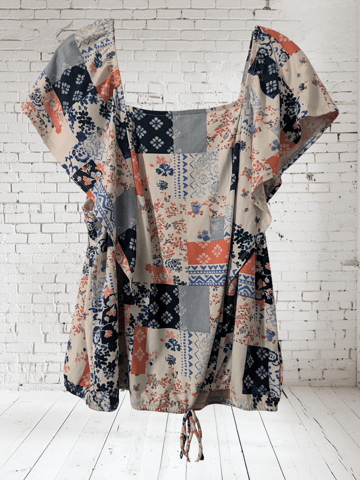 3X Patchwork Tie Bottom Short-Sleeve Top product image (1)