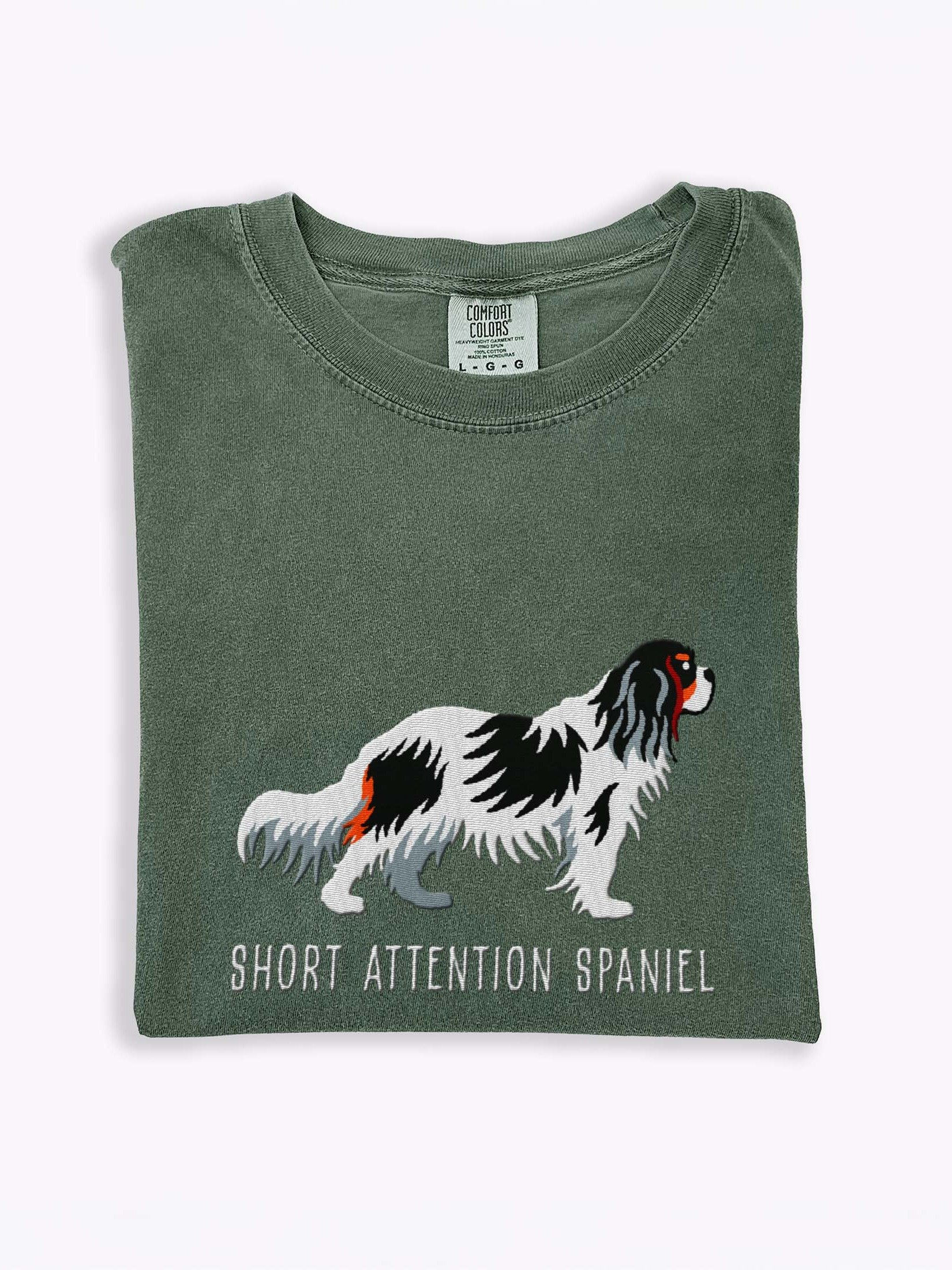 Short Attention Spaniel T-Shirt(Embroidered) of a Cavalier King Charles Spaniel(Tricolor) product image (1)