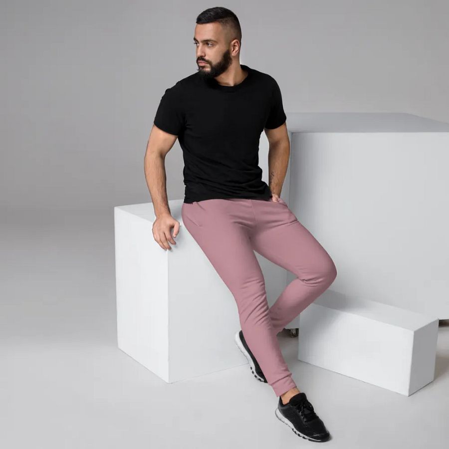 Plain Dusty Pink Soft Summer Recycled Polyester Premium Men's Joggers by Treasure Pie product image (3)
