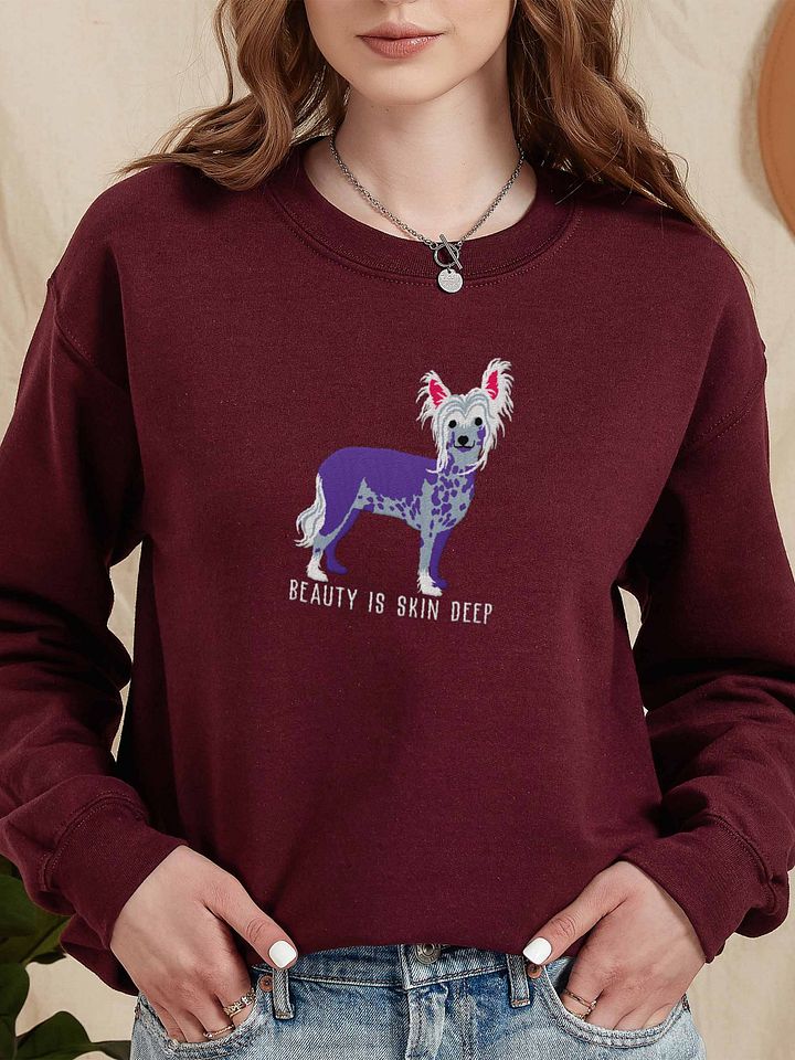 Beauty Is Skin Deep Sweatshirt (Embroidered) of a Chinese Crested Dog product image (2)