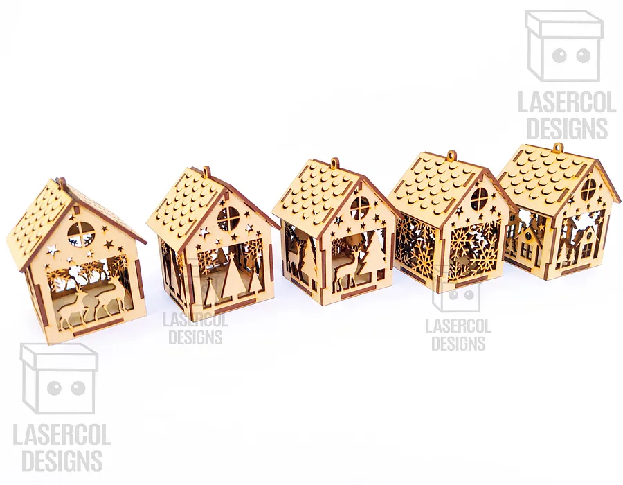 Christmas House Ornaments Set 1 (2 Sizes, 5 Styles) - Laser Cut Files product image (6)