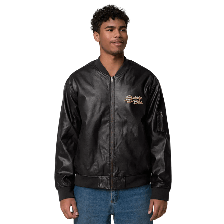 Bubbly and a B (tan shadow design) faux leather bomber jacket product image (2)