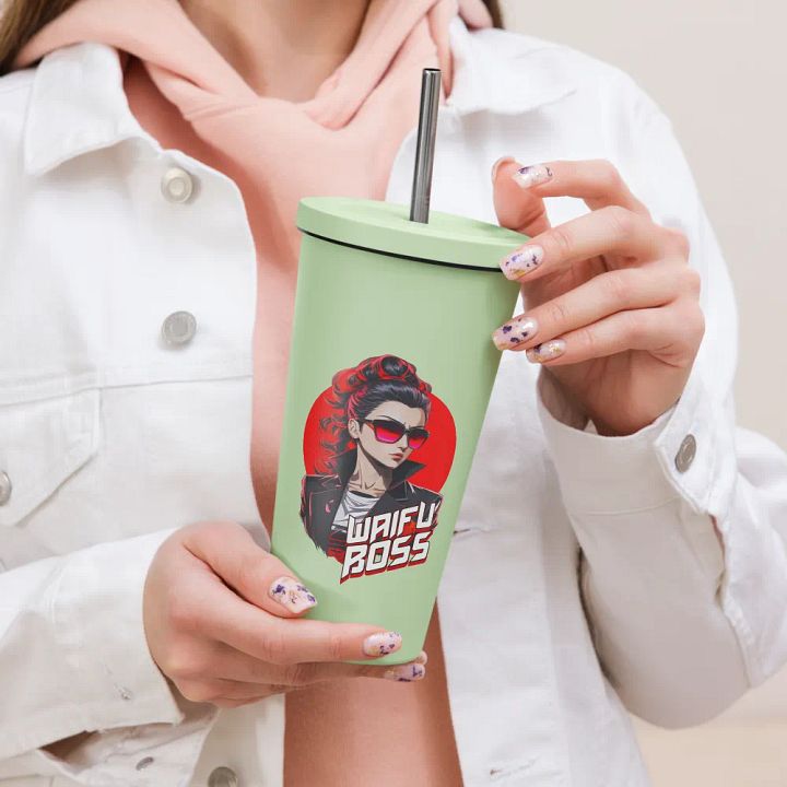 Waifu Boss 20 oz Tumbler Cup - Mint - Insulated Tumbler with a Straw v2 product image (2)
