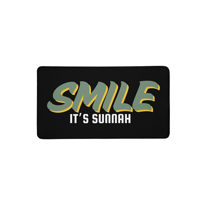Black "Smile It's Sunnah" Desk Mat in Muted Olive product image (2)