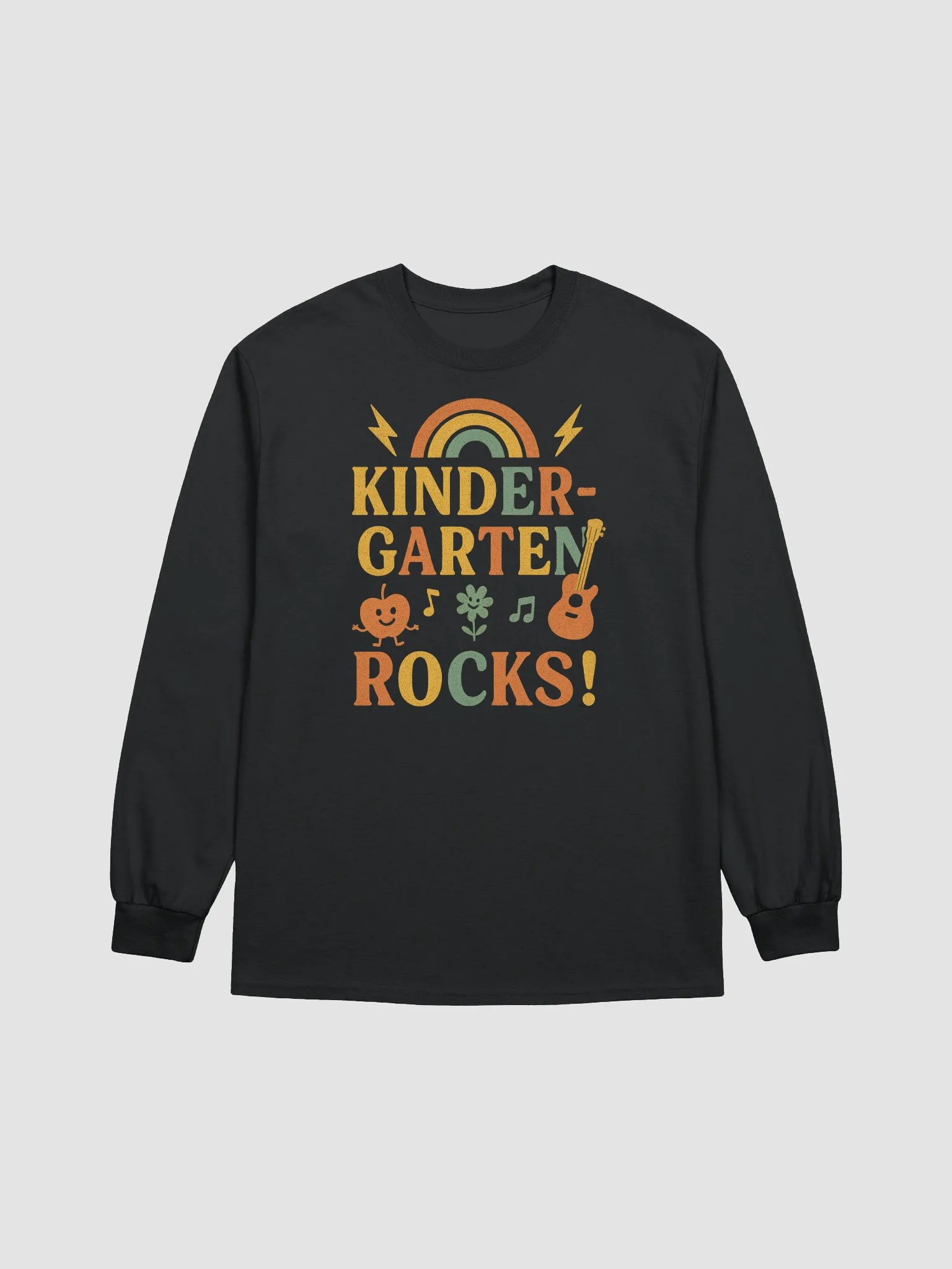 Kindergarten Rocks! Long Sleeve – Colorful Music-Themed Teacher Shirt product image (6)