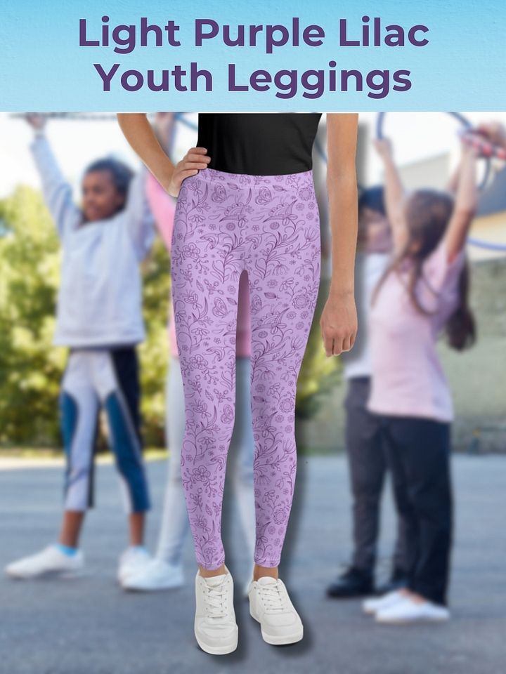 Light Purple Lilac Floral Youth Leggings product image (1)