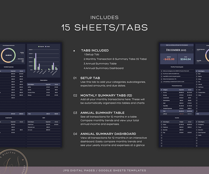 Monthly and Annual Budget Spreadsheet (Dark Mode) product image (2)