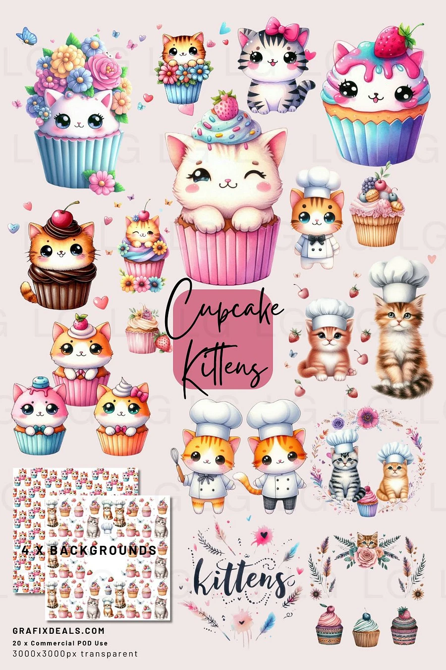 20 x Beautiful Cupcake Kittens Graphics Bundle Commercial Pod Use product image (1)