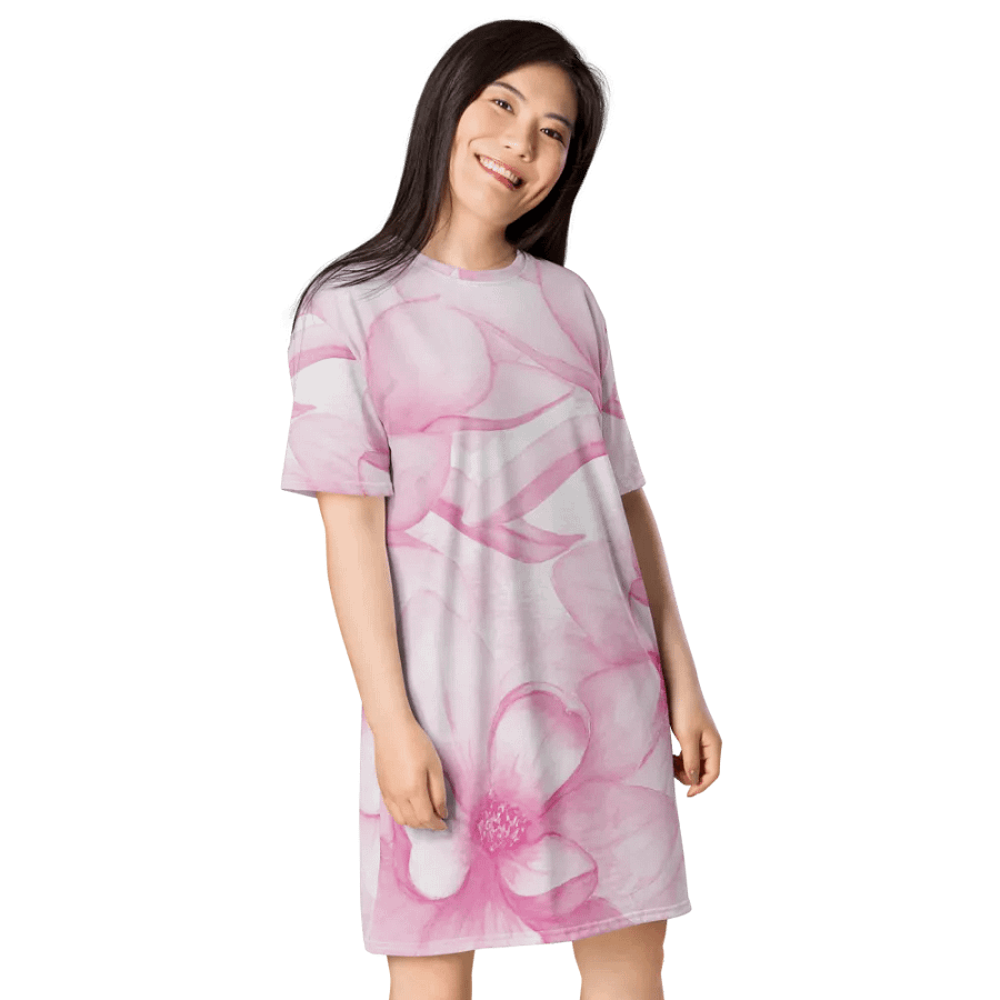 Watercolour Magnolia Flowers Pattern T-shirt Dress product image (8)