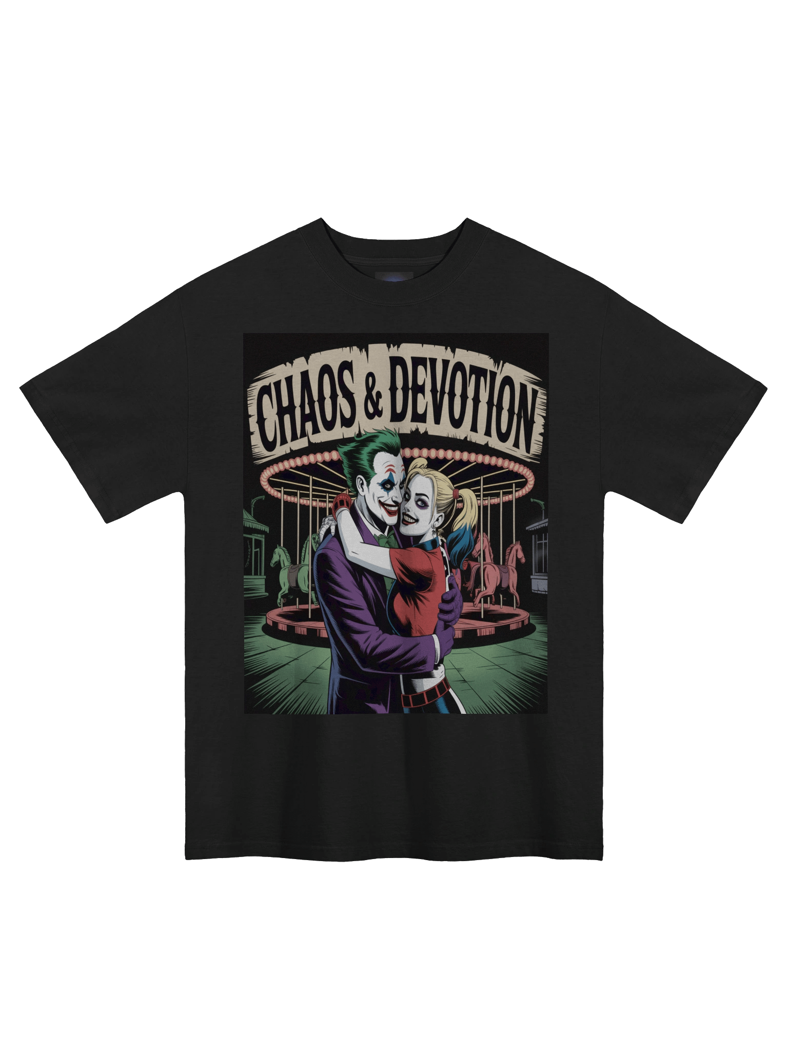 Joker & Harley Quinn 'Chaos & Devotion' Carousel Embrace Oversized Faded T-Shirt product image (3)