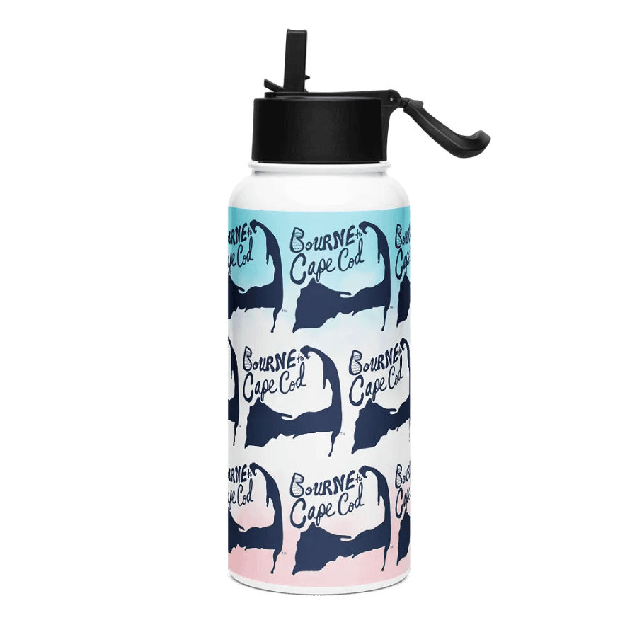 BOURNE to Cape Cod™ | Navy Repeat Logo Pattern | Stainless Steel Water Bottle | Iconic Pink, White & Blue product image (3)
