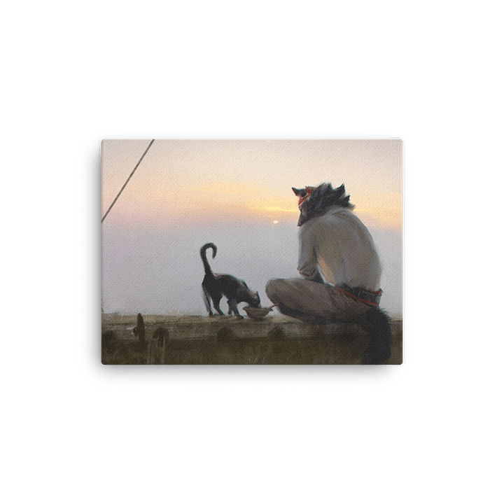 Thin Canvas Print - Wolf Feeding Cat product image (1)