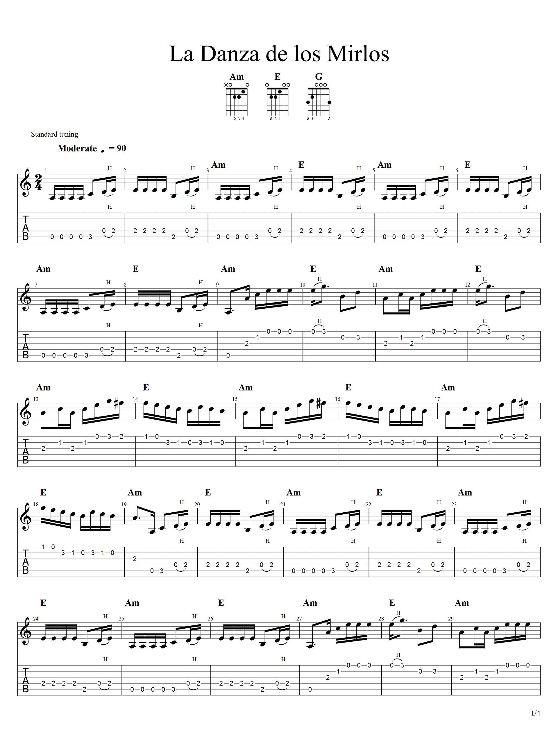 La Danza de los Mirlos - Partitura + Tabs + Guitar pro + Audio 2da guitarra product image (1)
