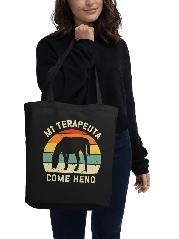 "Mi terapeuta come heno-caballo" bolsa negra (tamaño mediano) product image (2)