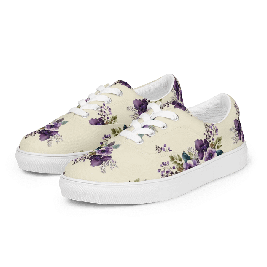 Women's Lace-Up Canvas Shoes - Purple Floral Design product image (2)