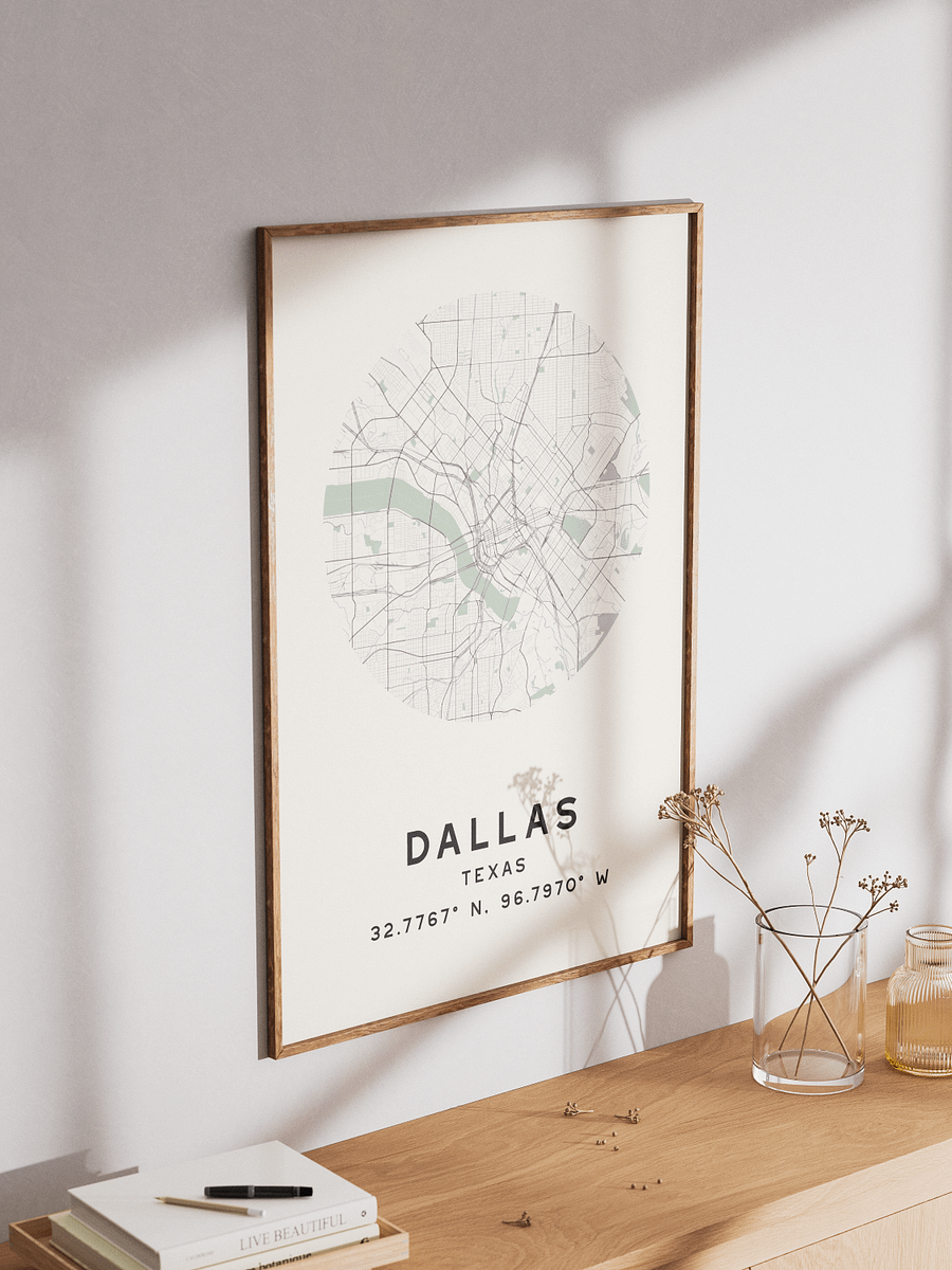 Dallas Street Map Poster – Beige Minimalist Circular City Art product image (3)