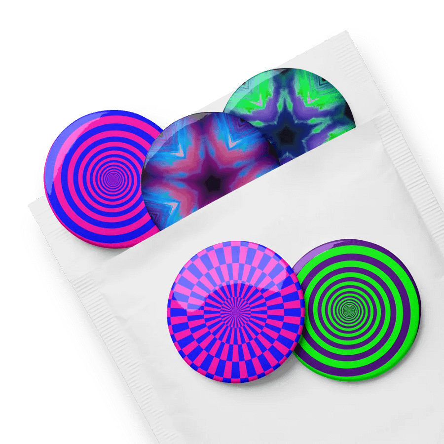 Psychedelic Seashore Circus Spirals Pin Button Set, Twisted Sea Witch Star Accessories product image (4)