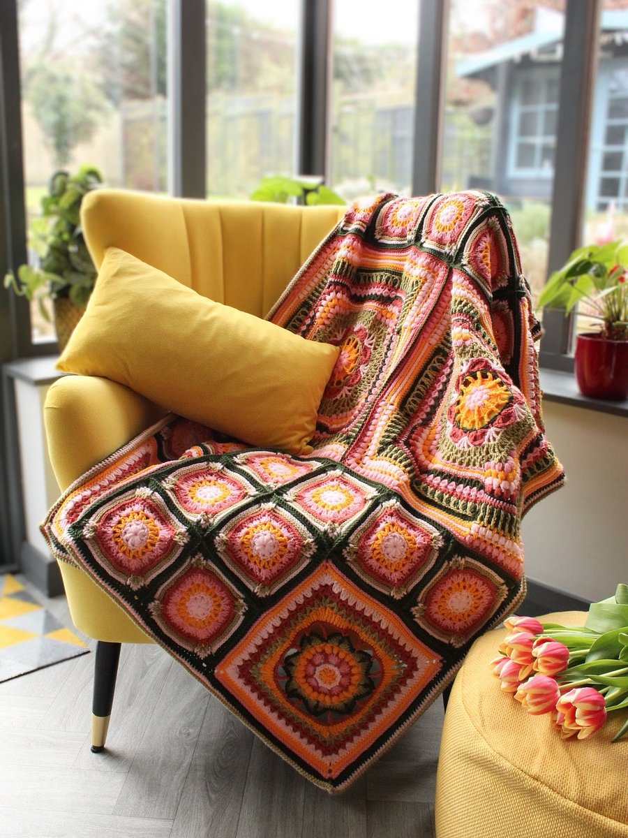 Floral Bloom Spring Crochet Blanket - Crochet Squares Blanket Pattern PDF product image (1)