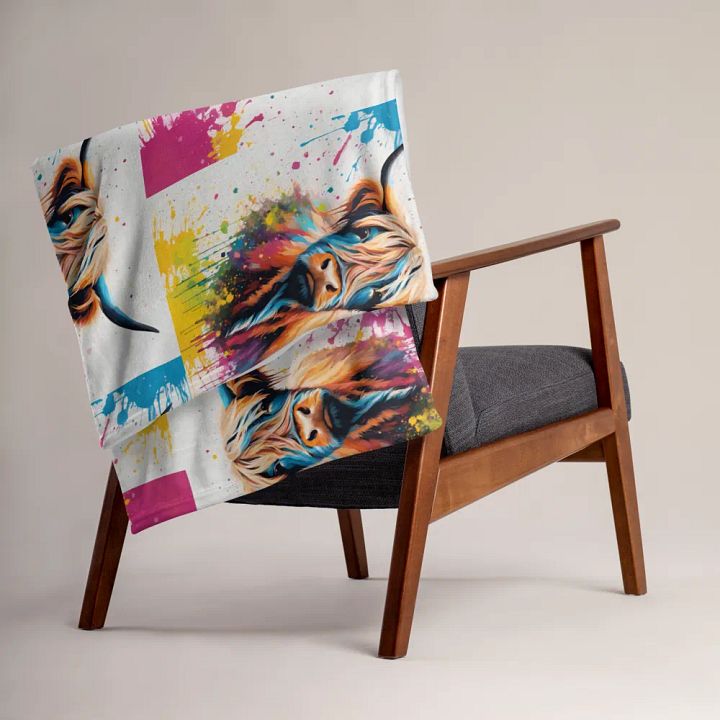 Multi Coloured Paint Splash Highland Cow Blanket product image (2)