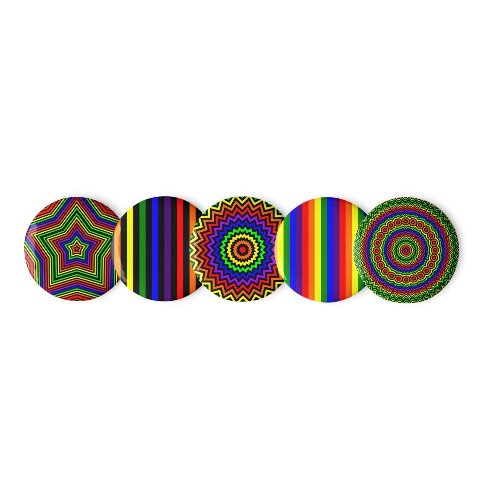 Rainbow Queer Pride Pins, Stripes Kaleidoscope Star Set of 5 Pins product image (2)