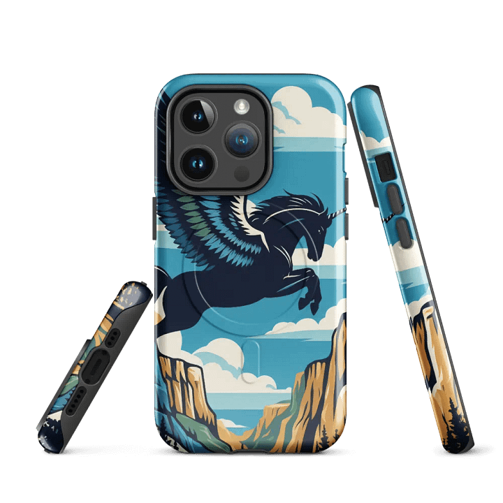 MagSafe® Tough Case for iPhone® | Mystic Charm: AI-Designed Black Unicorn Cartoon with Wings product image (3)