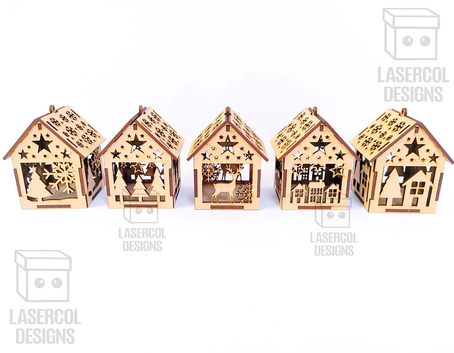Christmas House Ornaments Set 4 (2 Sizes, 5 Styles) - Laser Cut Files product image (2)