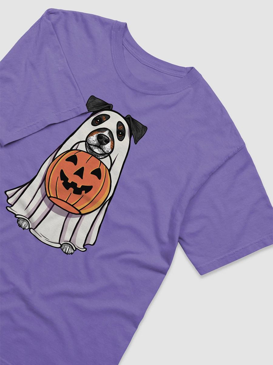 Funny Halloween Jack Russell Terrier(Tricolor) T-Shirt | Funny JRT Wearing a Ghost Costume and Holding a Pumpkin Basket product image (29)