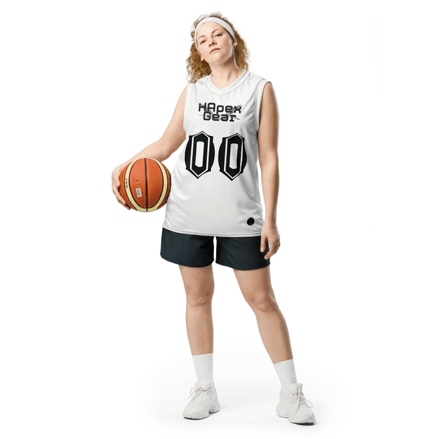 Freaky Hoody - White - Recycled Unisex Basketball Jersey - Black HApex Gear Black Logo product image (4)