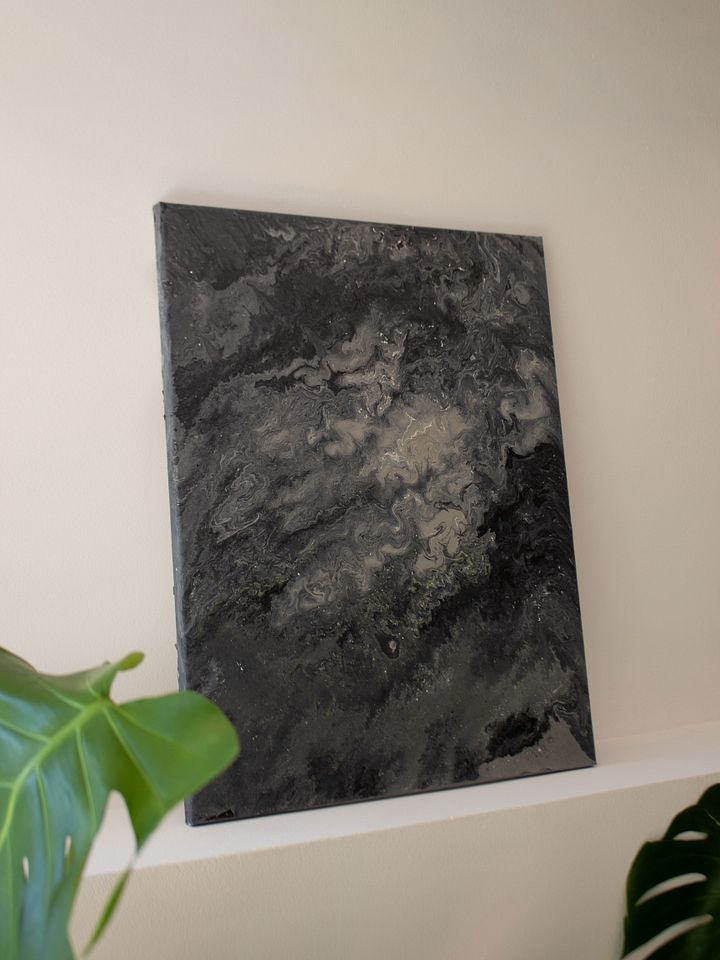 Shades of Grey Abstract Acrylic Pour Painting on 16x20 Inch Canvas | Modern Marble Art product image (2)