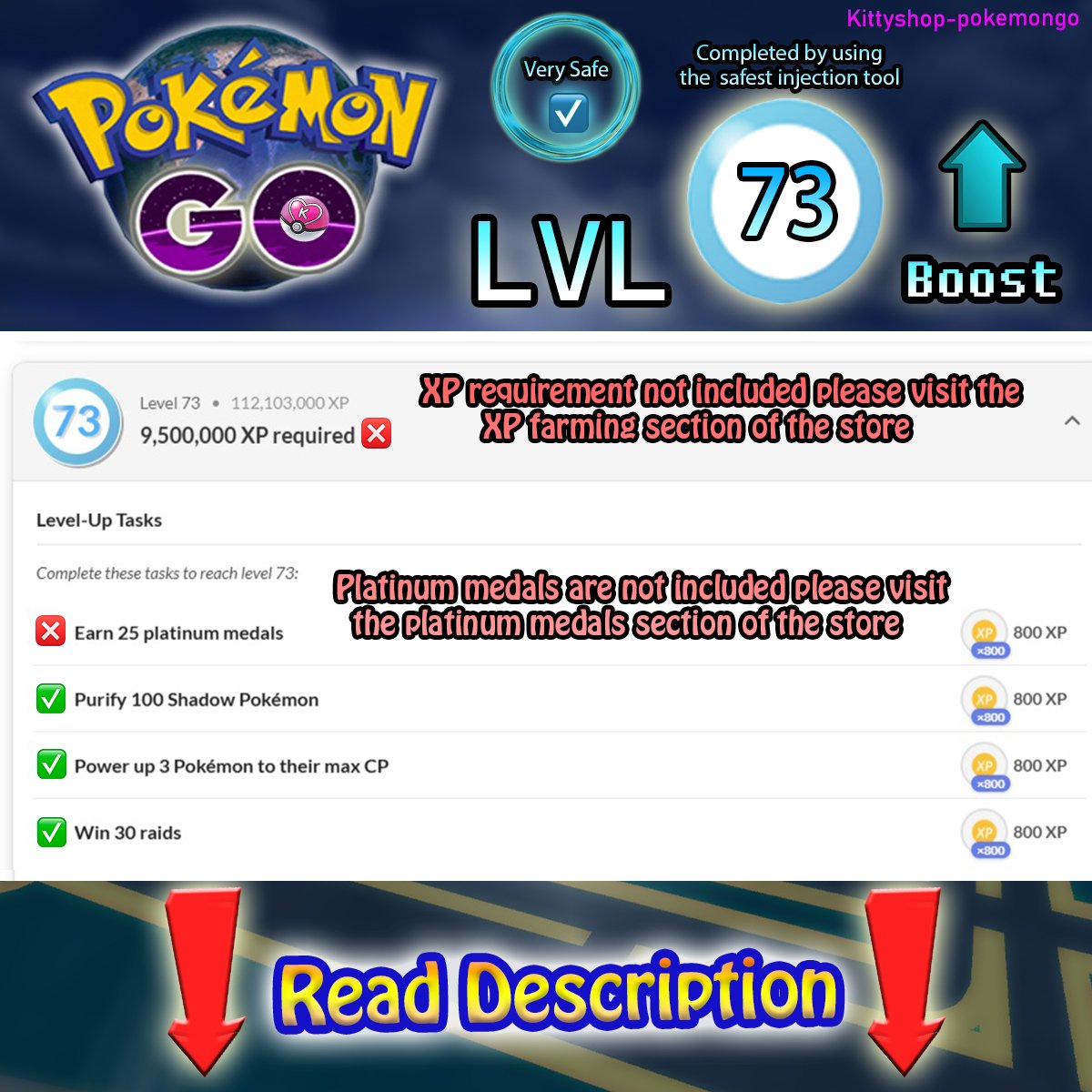 🔵Pokémon Go! LVL 73 Boost ⬆️- level 73 Quests completion fast and Very Safe by an experienced player product image (1)