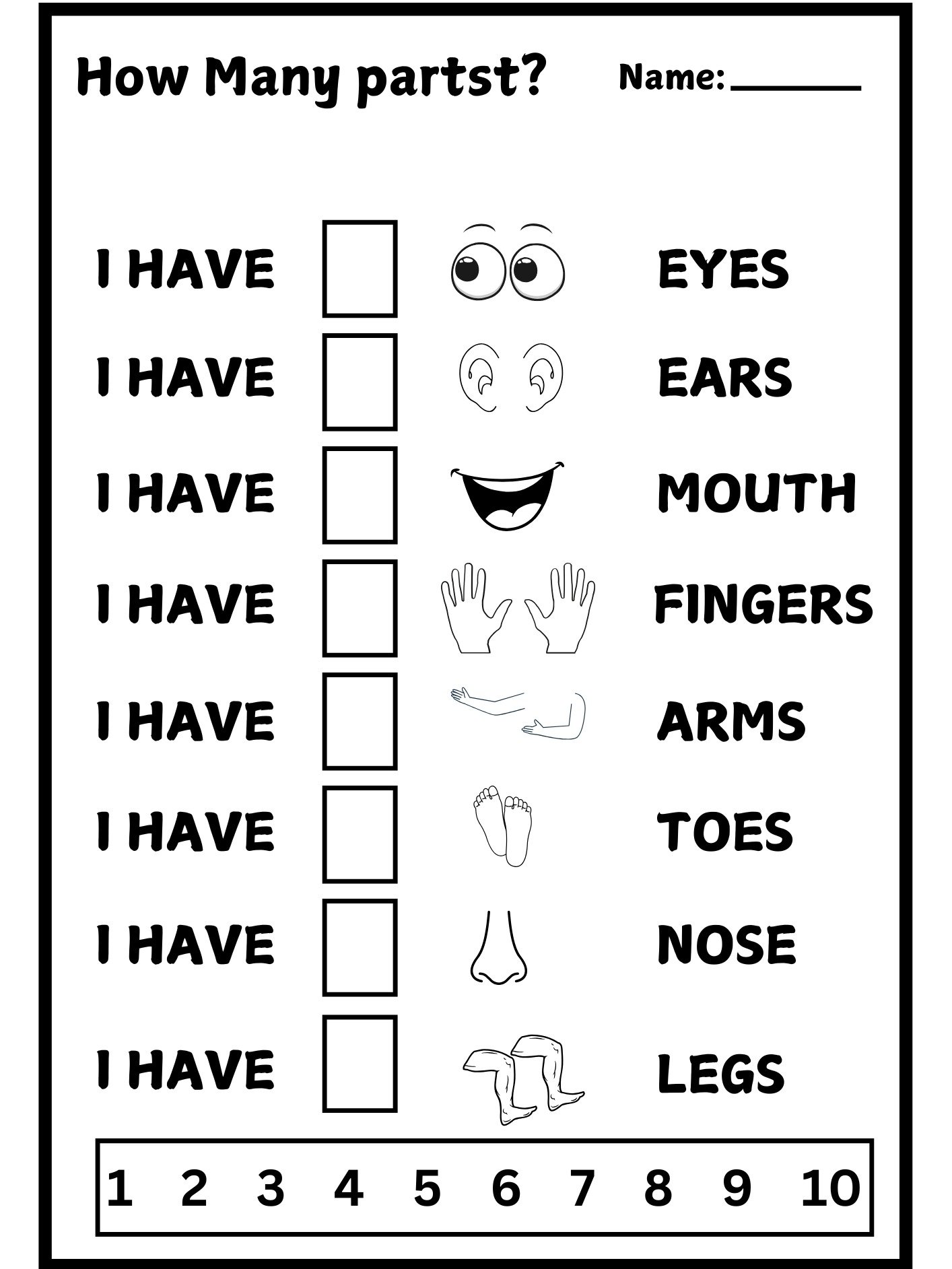 Body Parts Counting Worksheet product image (1)