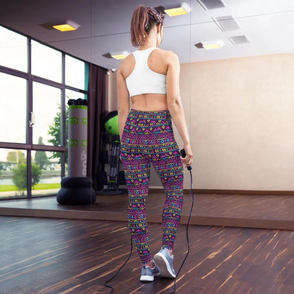 Neon Tribal Geometry Yoga Leggings product image (1)