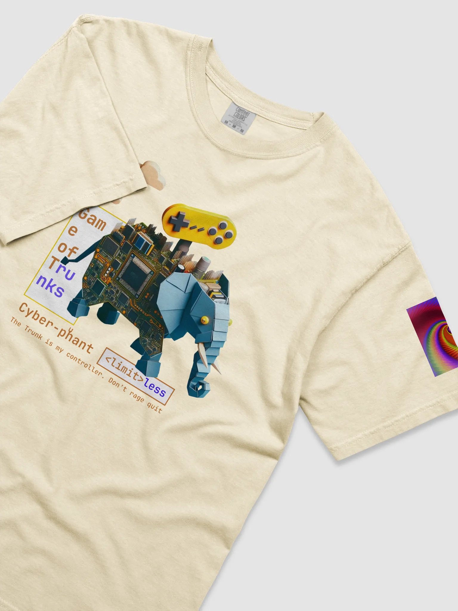 Unisex Gamer Tee – Elephant Holding Circuit Joystick | Retro Nerd Shirt product image (3)