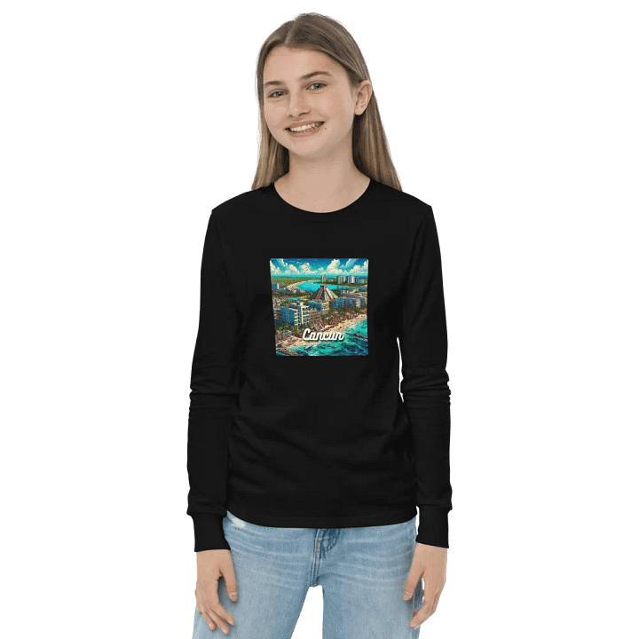 Bella+Canvas Youth Long Sleeve T-Shirt | AI design cancun city Mexico product image (2)