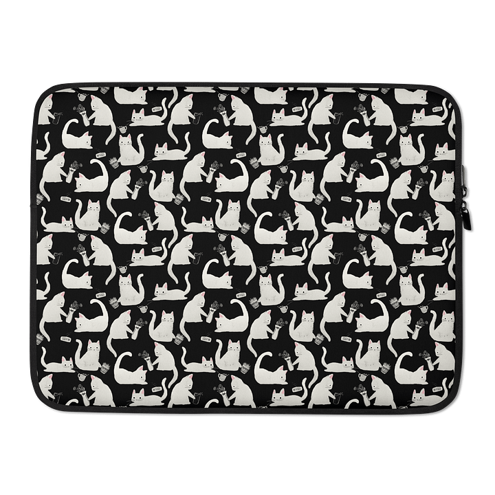 Bad Cats Knocking Stuff Over Patterned Laptop Sleeve, Black product image (2)