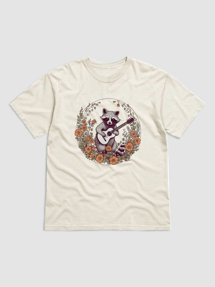 Vintage-Style Raccoon with a Guitar in a Field of Wildflowers and Daisies T-Shirt | Cottagecore & Goblincore Shirt Design product image (11)