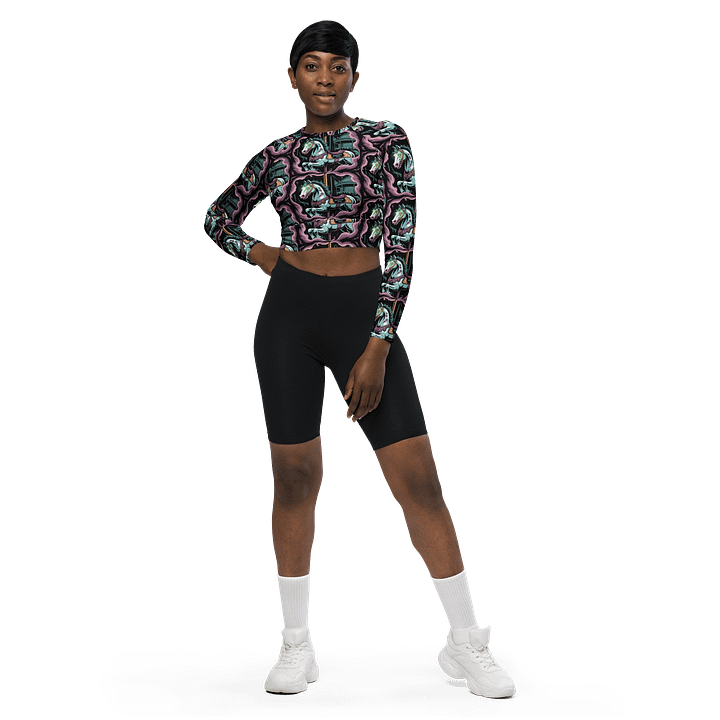 Midnight Veil Designs Gothic All-Over Print Long Sleeve Crop Top - Black product image (1)
