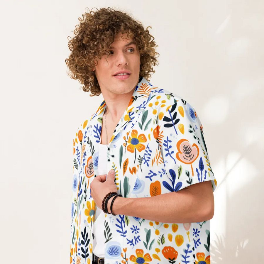 Retro Flowers Blue Hawaiian Shirt product image (7)