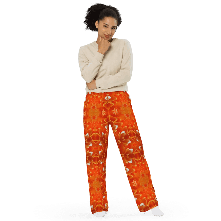 Orange Flower Kaleidoscope Wideleg Pants product image (11)