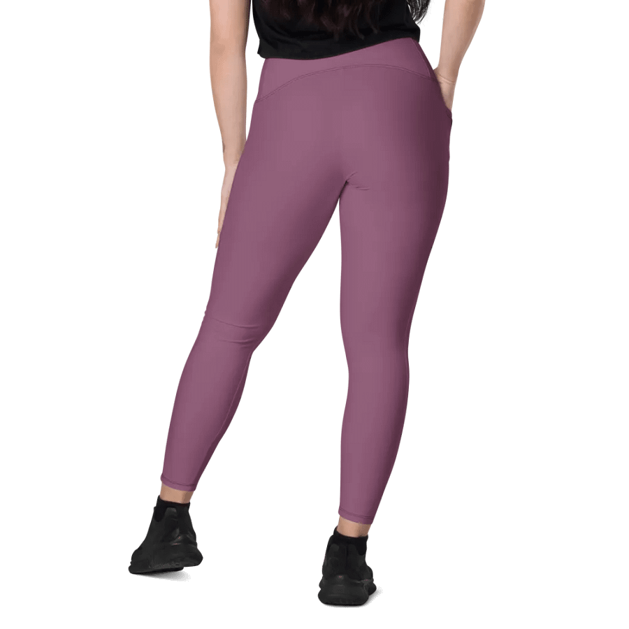 Plain Dark Lilac Purple Soft Summer Women's High Waisted Premium Crossover Leggings with Pockets by Treasure Pie product image (9)